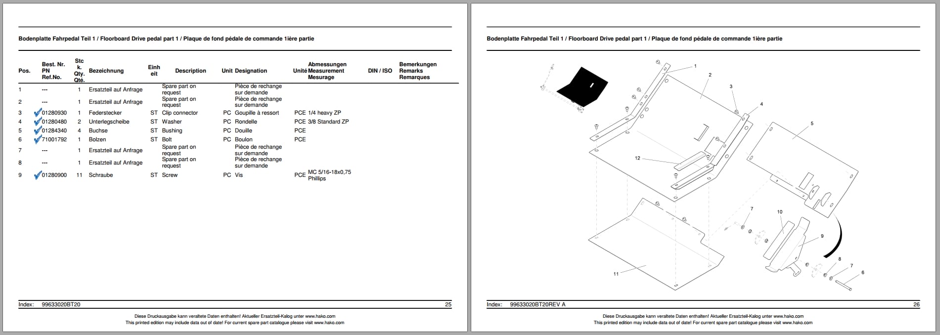 Hako Sweeper Jonas 1900 D Spare Parts List 81 60 1993 DE EN FR (2)