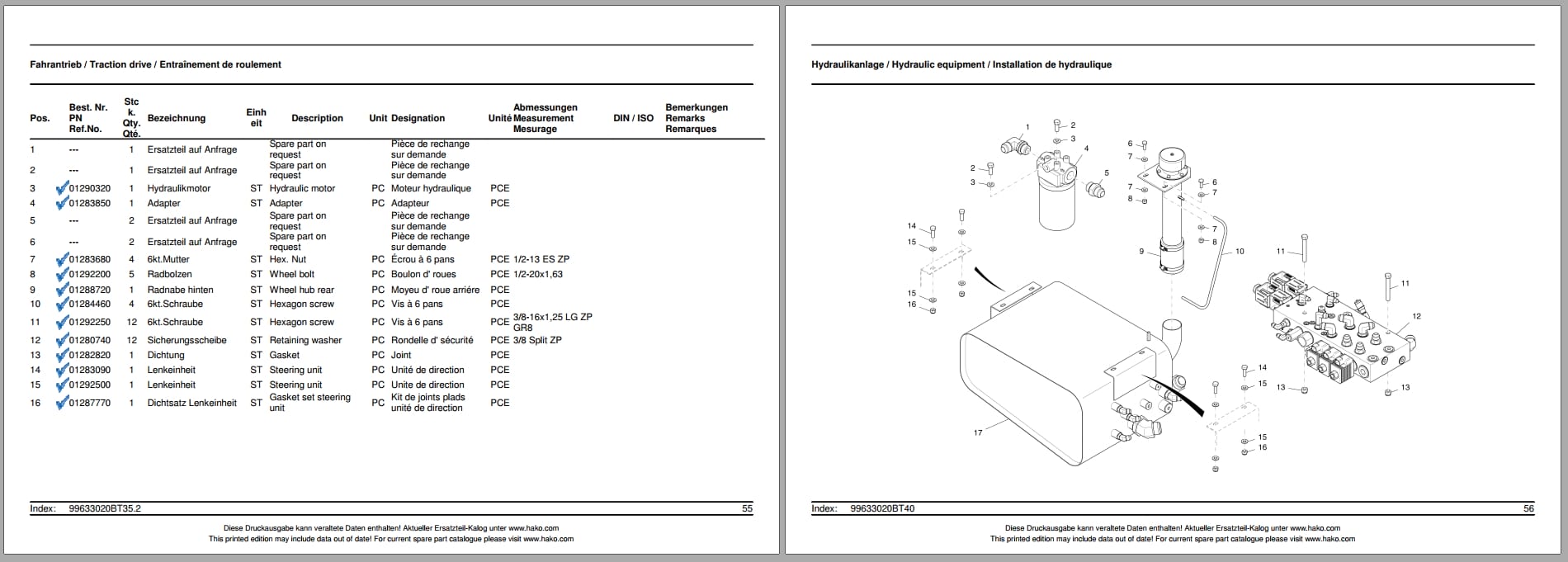 Hako Sweeper Jonas 1900D Spare Parts List 81 60 1993 (3)