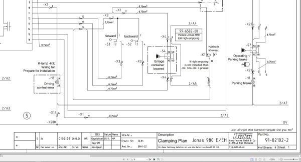 Hako Sweeper Jonas 980E 980EH Apex 47B Clamping Plan Electrical Schematic 91 02102 2 (1)
