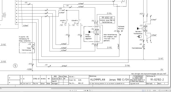 Hako Sweeper Jonas 980E 980EH Apex 47B Clamping Plan Electrical Schematic 91 02102 2 DE (1)