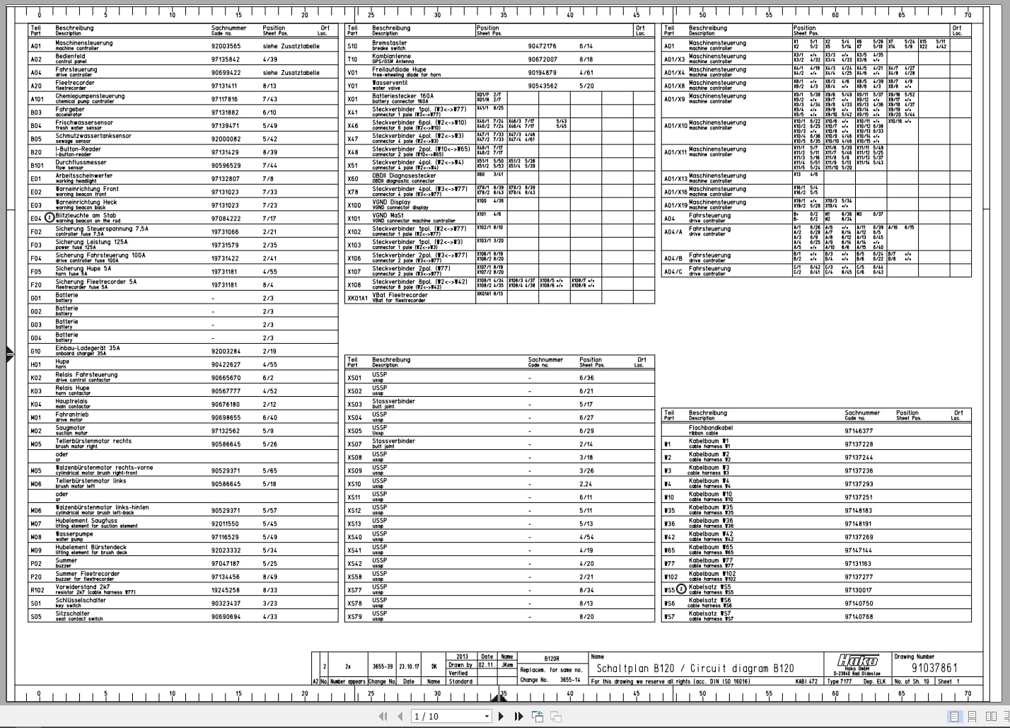 Hako Sweeper Scrubmaster B120 Electrical Schematic 91037861 (1)