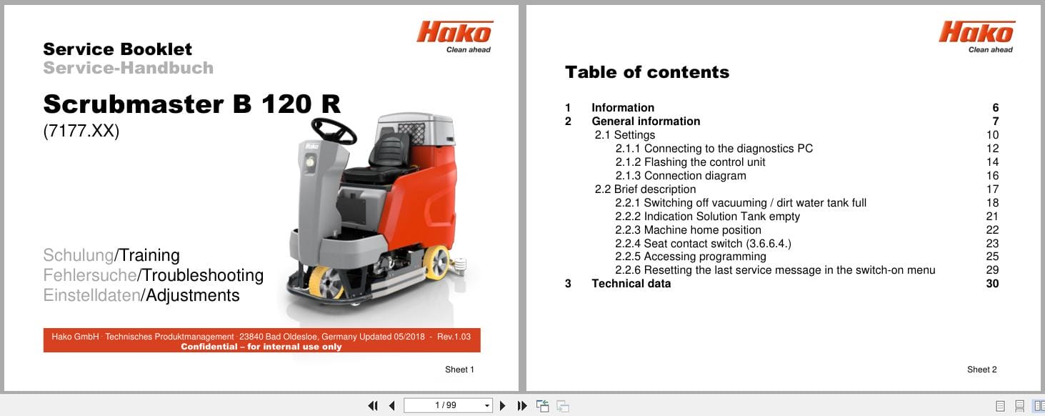 Hako Sweeper Scrubmaster B120R Service Booklet 2018 (1)