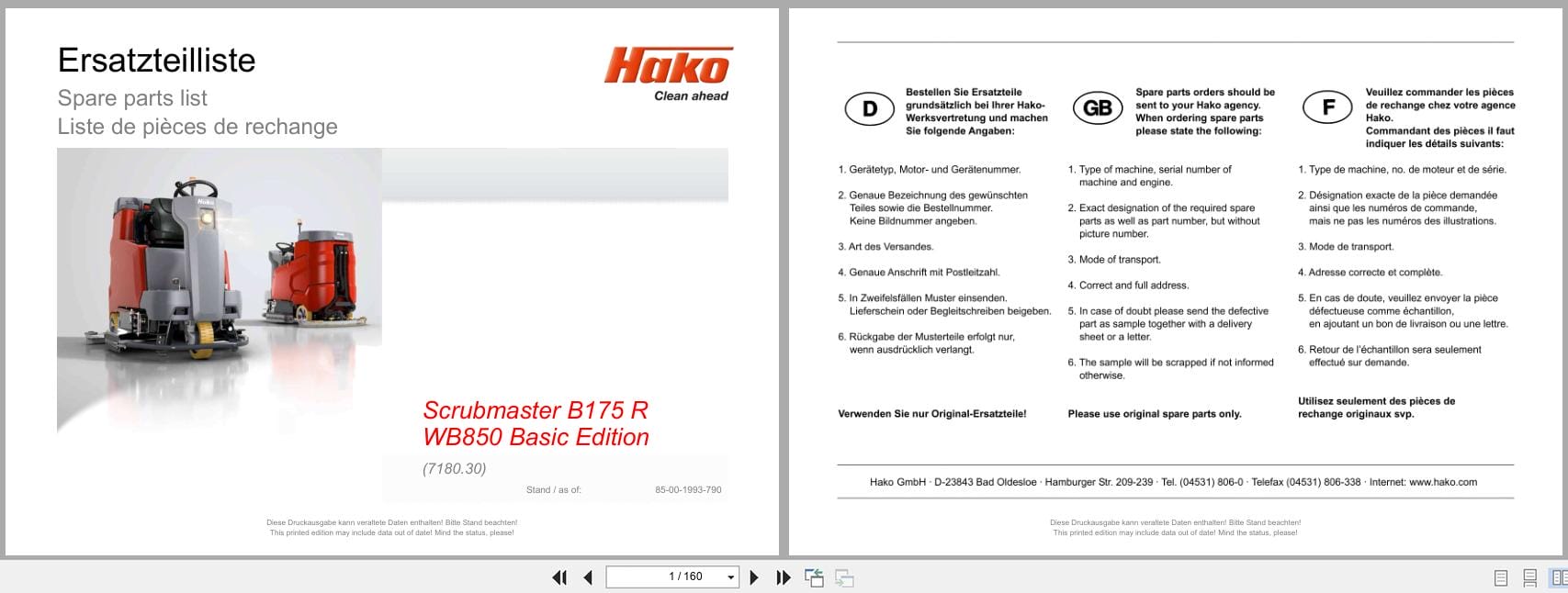 Hako Sweeper Scrubmaster B175R Spare Parts List (1)