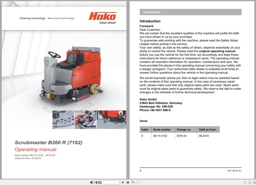 Hako Sweeper Scrubmaster B260R Operating Manual 88 10 3142 4070 43 2019 (1)