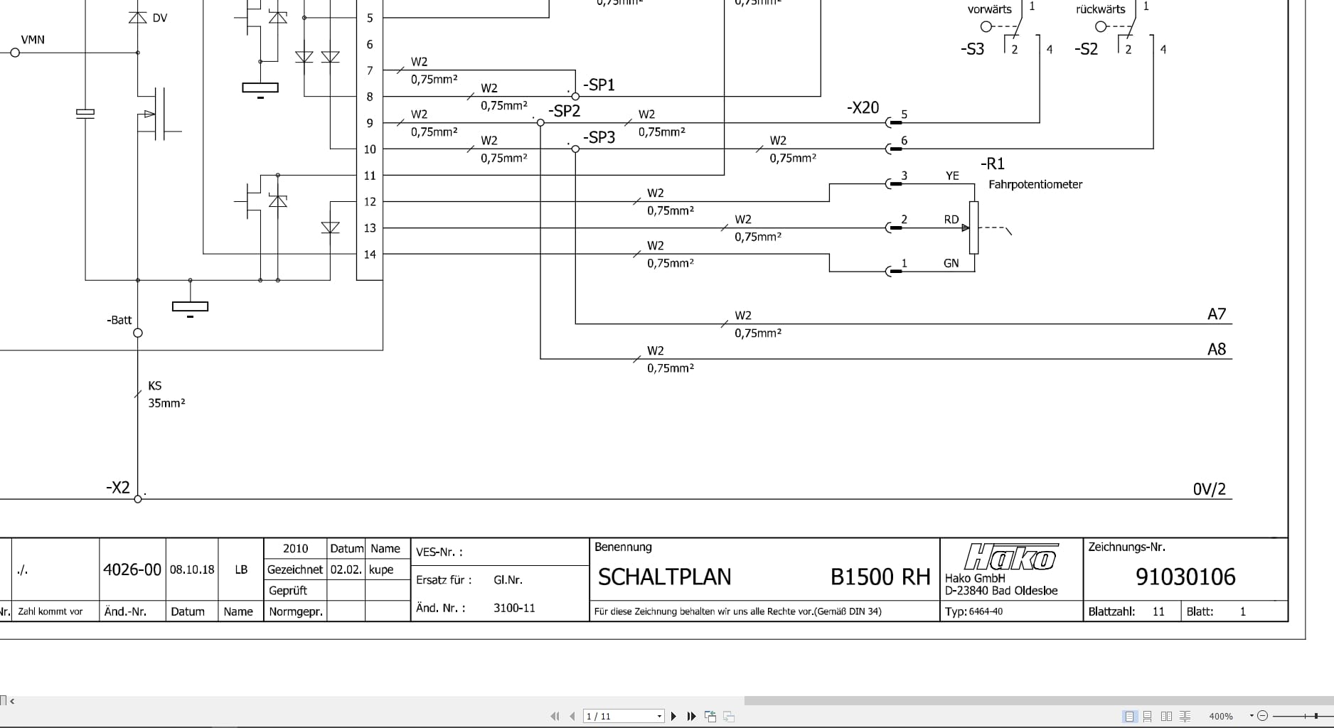Hako Sweeper Sweepmaster 1500 (Apex 64) Service Booklet Hydraulic And Electrical Schematic (3)