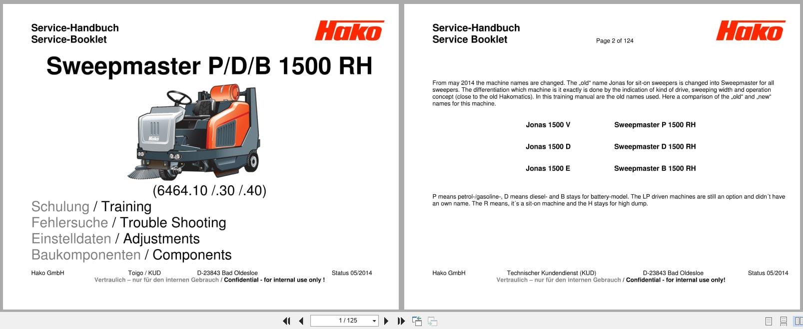 Hako Sweepmaster P1500RH D1500RH B1500RH Service Booklet (1)