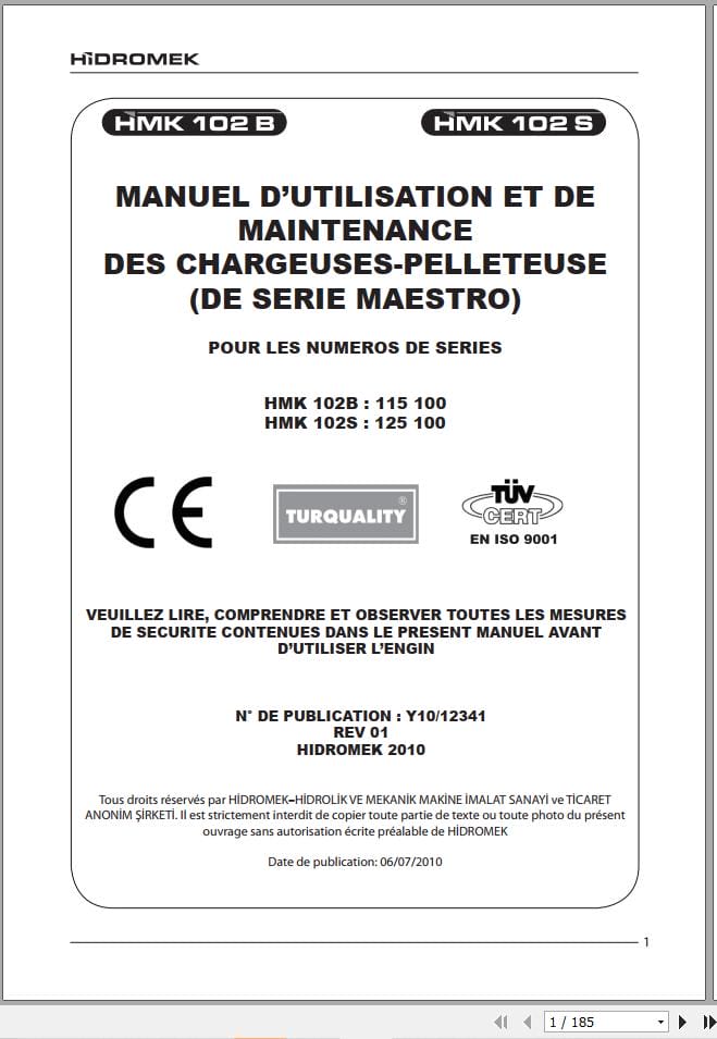 Hidromek Backhoe Loader HMK 102B 102S Operation Maintenance Manual FR (1)