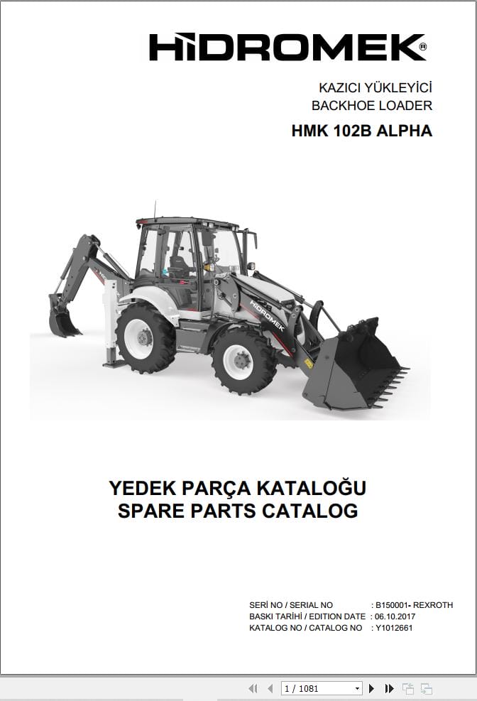 Hidromek Backhoe Loader HMK 102B ALPHA Parts Catalog 2017 EN TR (1)