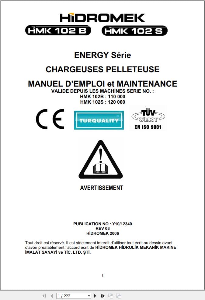 Hidromek Backhoe Loader HMK 102B HMK 102S Operation Maintenance Manual FR (1)