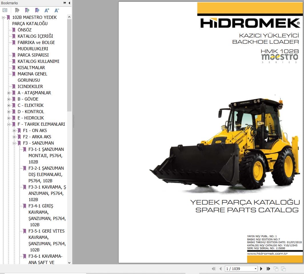 Hidromek Backhoe Loader HMK 102B MAESTRO Parts Catalog 2010 EN TR (1)