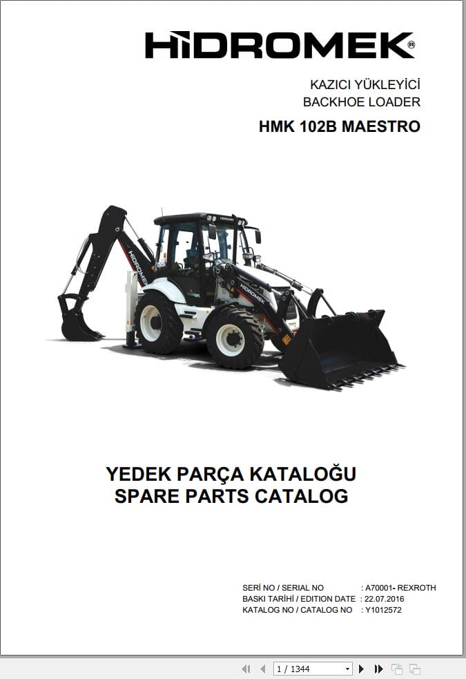Hidromek Backhoe Loader HMK 102B MAESTRO Parts Catalog 2016 EN TR (1)
