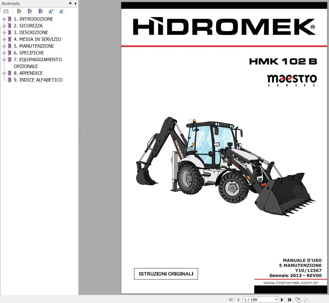 Hidromek Backhoe Loader HMK 102B Maestro Operation Maintenance Manual Y10 12367 IT (1)