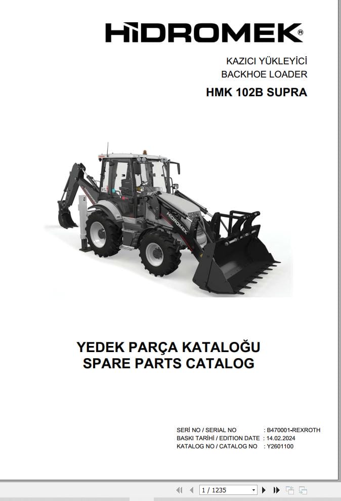 Hidromek Backhoe Loader HMK 102S ALPHA Parts Catalog 2024 EN TR (1)