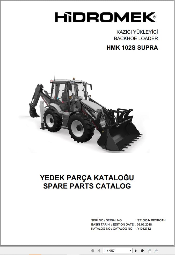 Hidromek Backhoe Loader HMK 102S SUPRA Parts Catalog Y1012732 2018 EN TR (1)