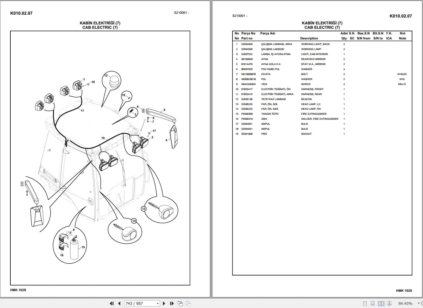 Hidromek Backhoe Loader HMK 102S SUPRA Parts Catalog Y1012732 2018 EN TR (2)
