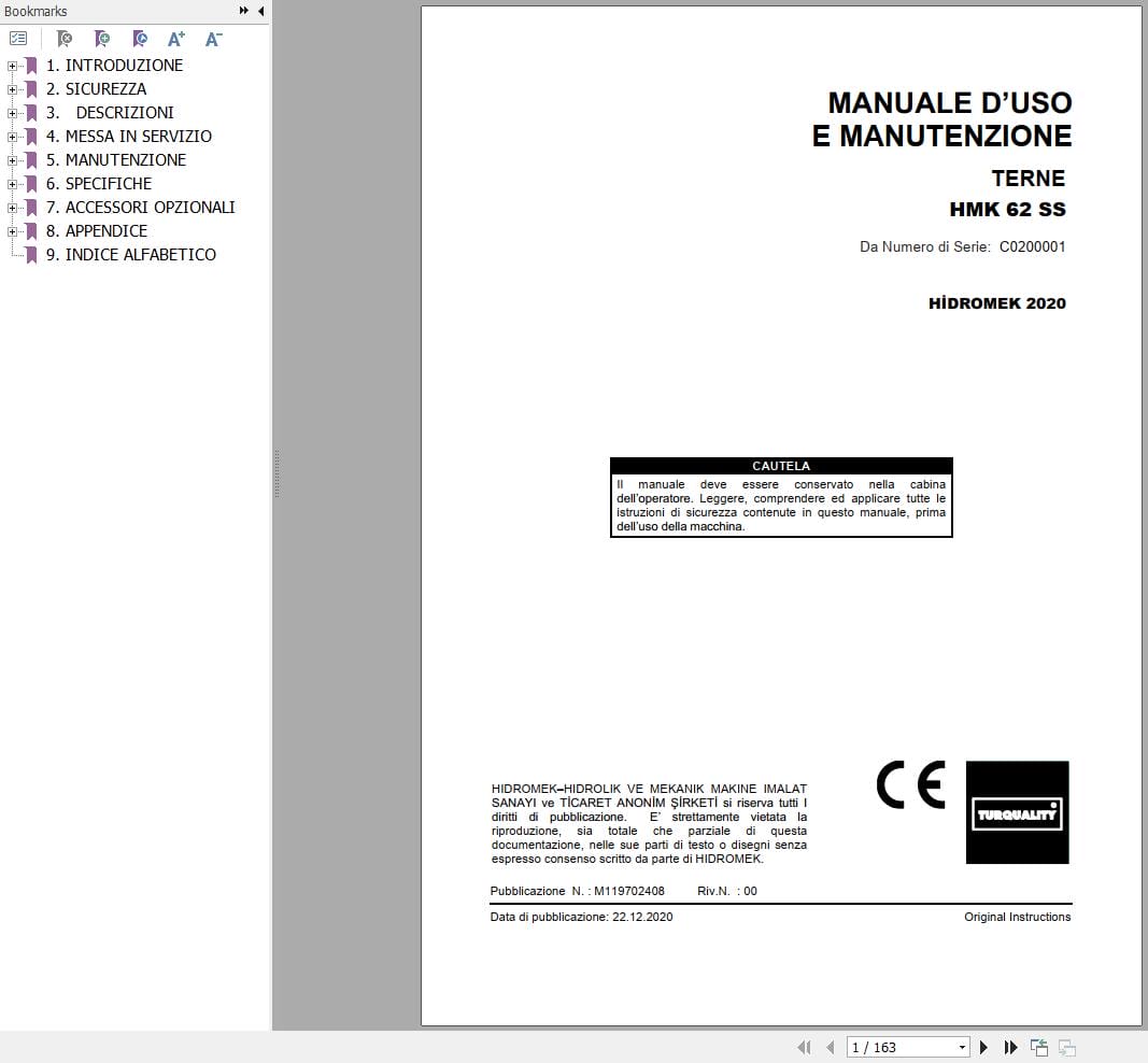 Hidromek Backhoe Loader HMK 62SS Operation Maintenance Manual M119702408 IT (1)