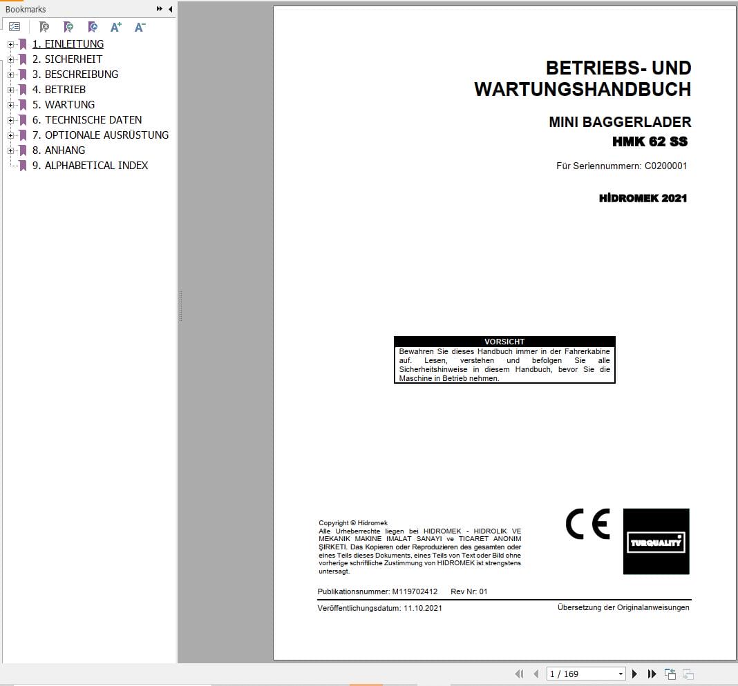 Hidromek Backhoe Loader HMK 62SS Operation Maintenance Manual M119702412 DE (1)