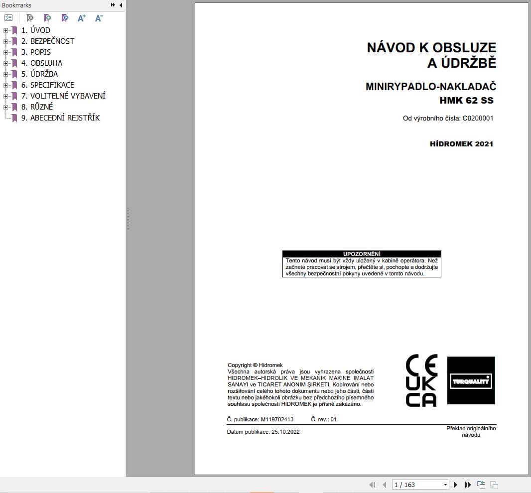 Hidromek Backhoe Loader HMK 62SS Operation Maintenance Manual M119702413 CS (1)