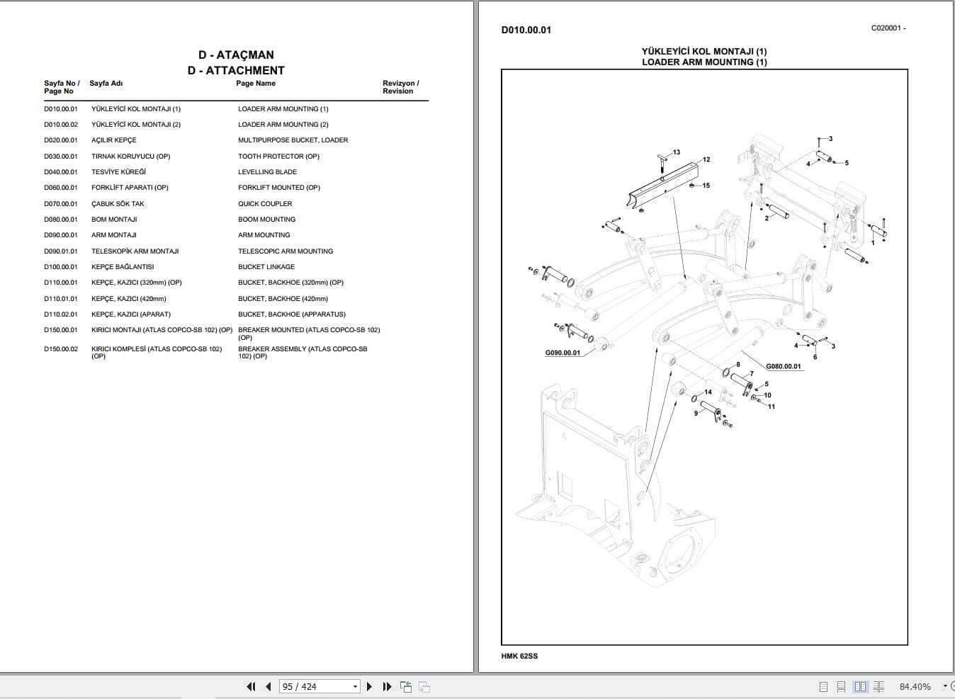 Hidromek Backhoe Loader HMK 62SS Parts Catalog EN TR (2)
