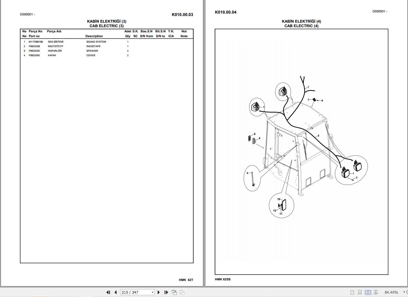 Hidromek Backhoe Loader HMK 62T Parts Catalog M219700300 EN TR (2)