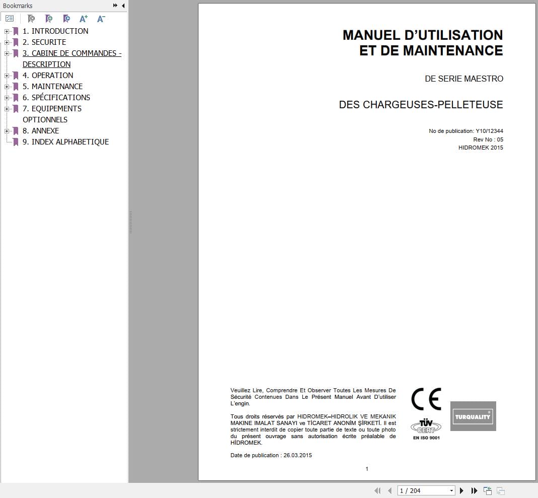 Hidromek Backhoe Loader Maestro Series Operation Maintenance Manual FR (1)