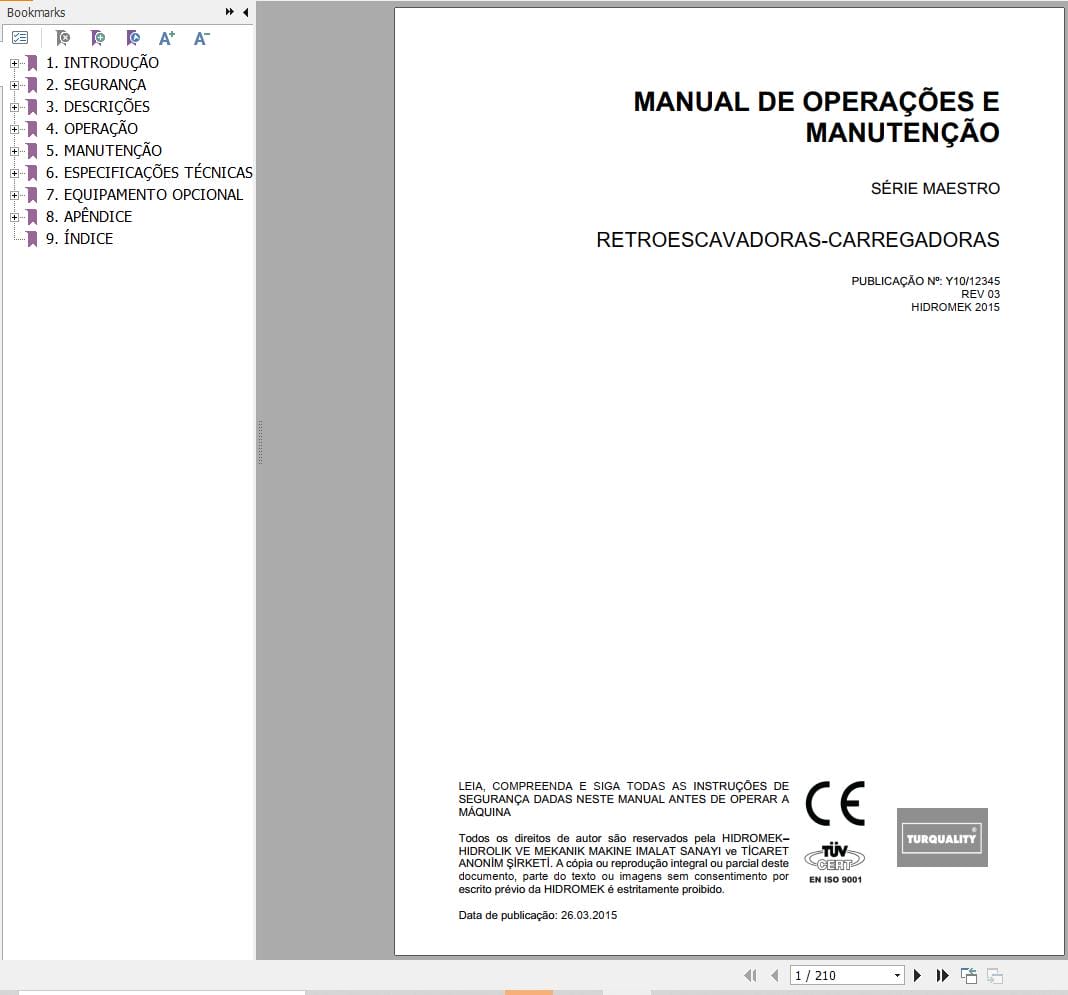 Hidromek Backhoe Loader Maestro Series Operation Maintenance Manual PT (1)