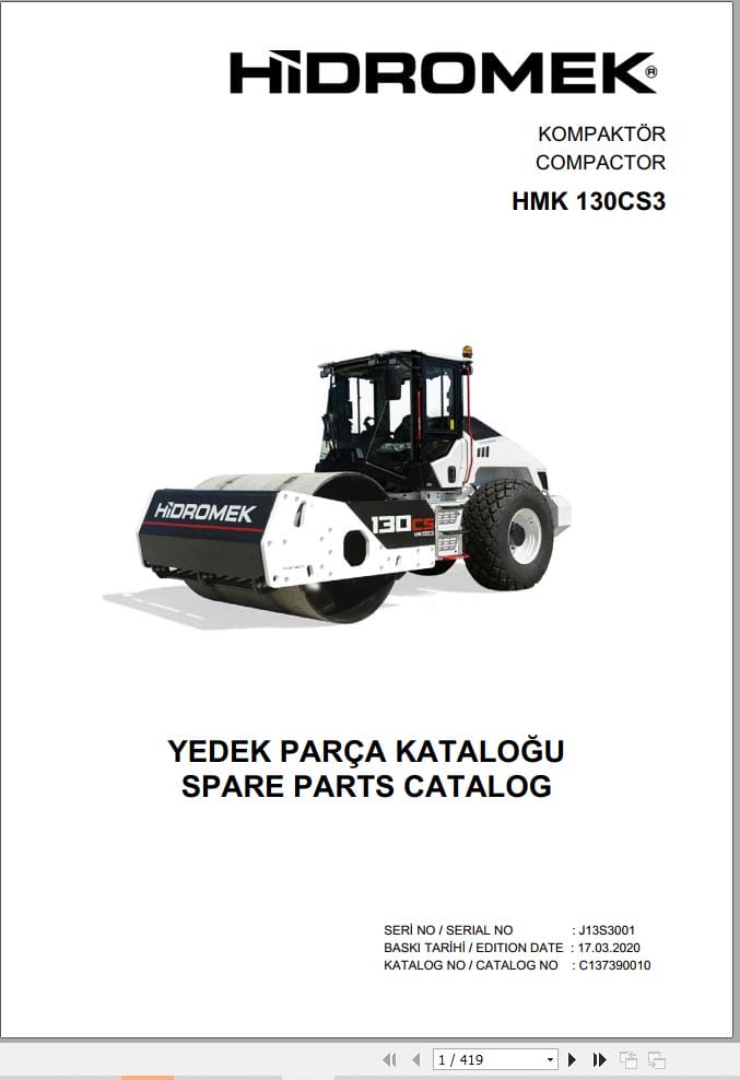 Hidromek Compactor HMK 130CS3 Parts Catalog C137390010 2020 EN TR (1)