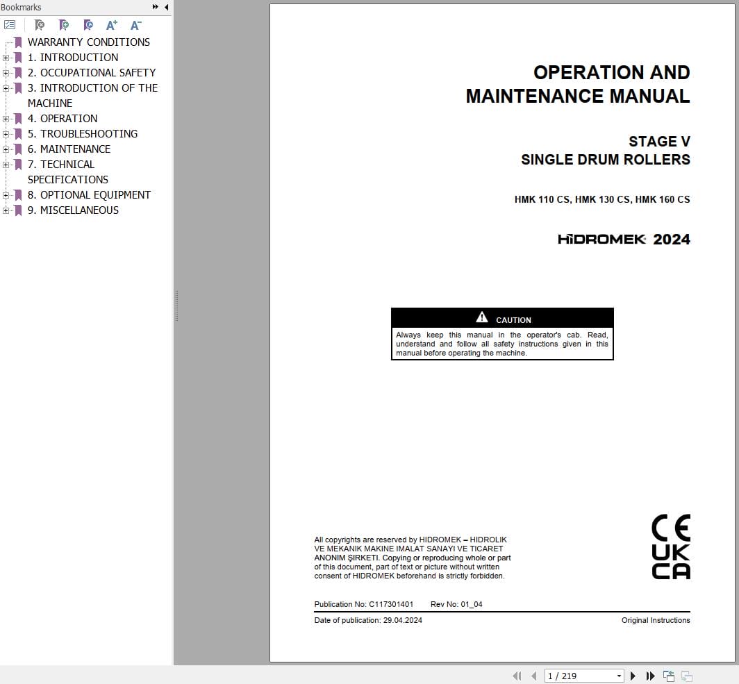 Hidromek Compactor HMK110CS HMK130CS HMK160CS Operation Maintenance Manual C117301401 EN (1)