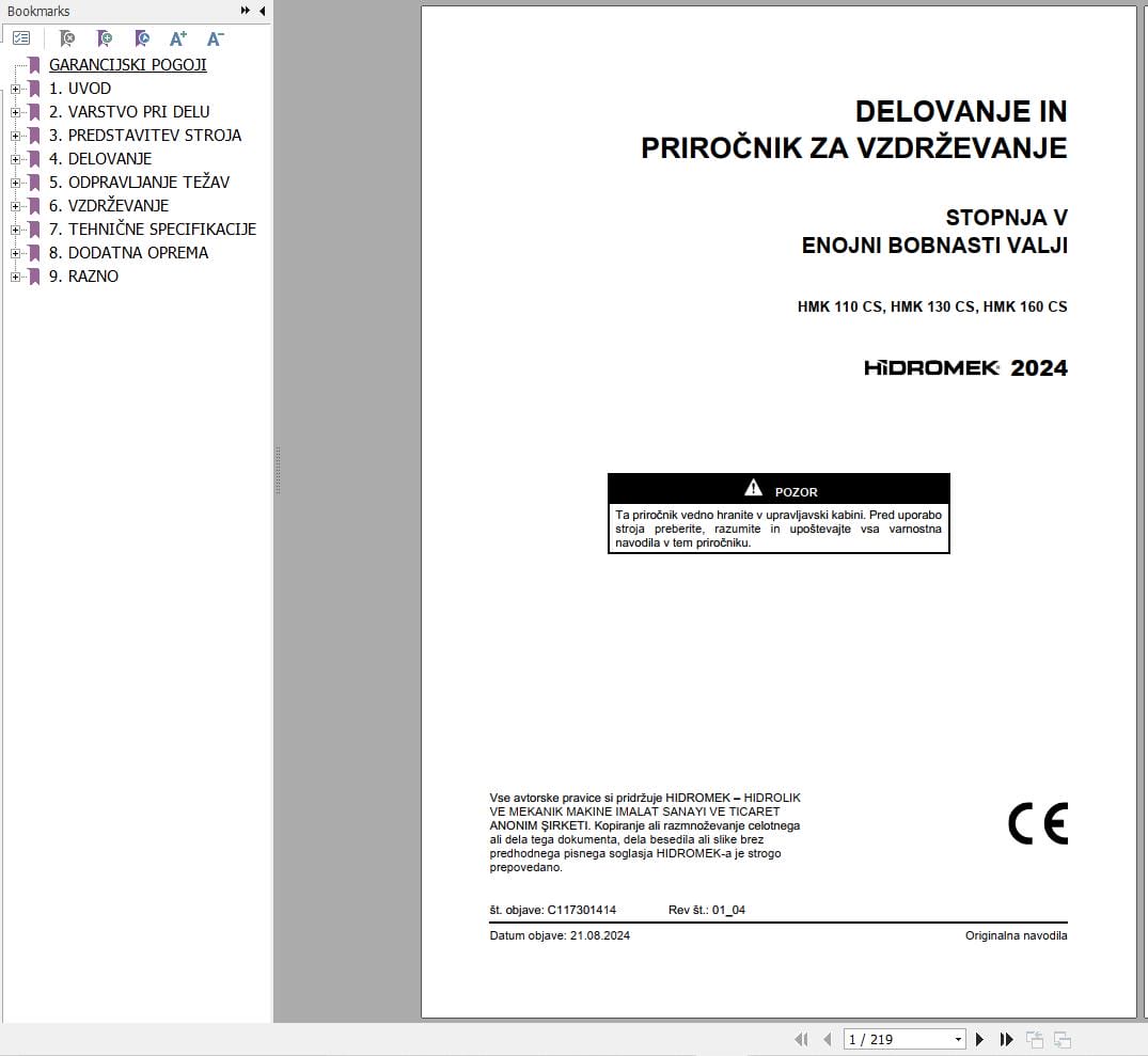 Hidromek Compactor HMK110CS HMK130CS HMK160CS Operation Maintenance Manual C117301414 SL (1)