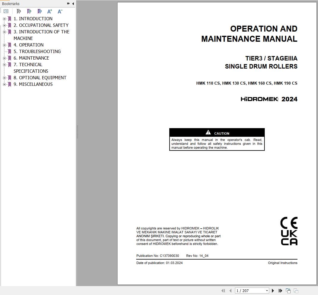 Hidromek Compactor HMK110CS to HMK190CS Operation Maintenance Manual C137390030 EN (1)