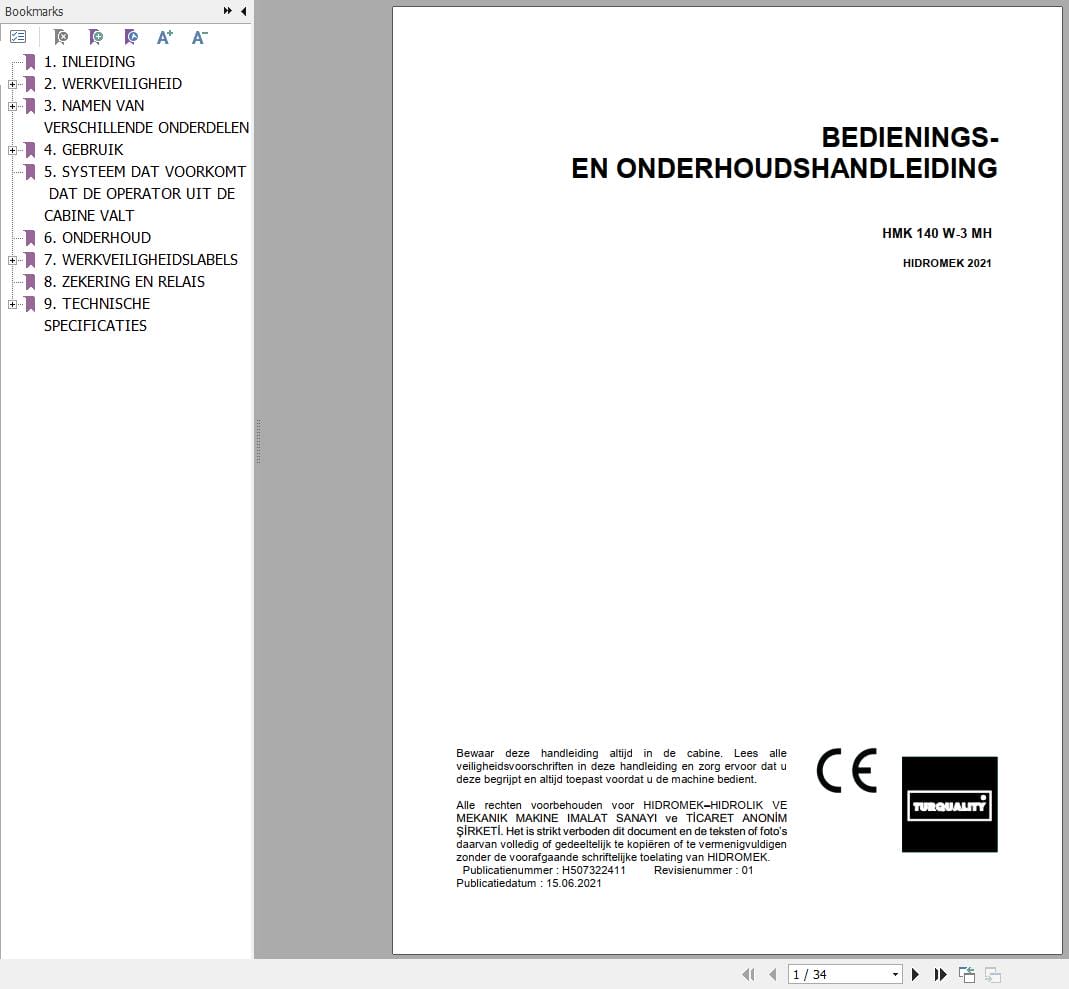 Hidromek Excavator HMK 140 W 3 MH Operation Maintenance Manual H507322411 NL (1)