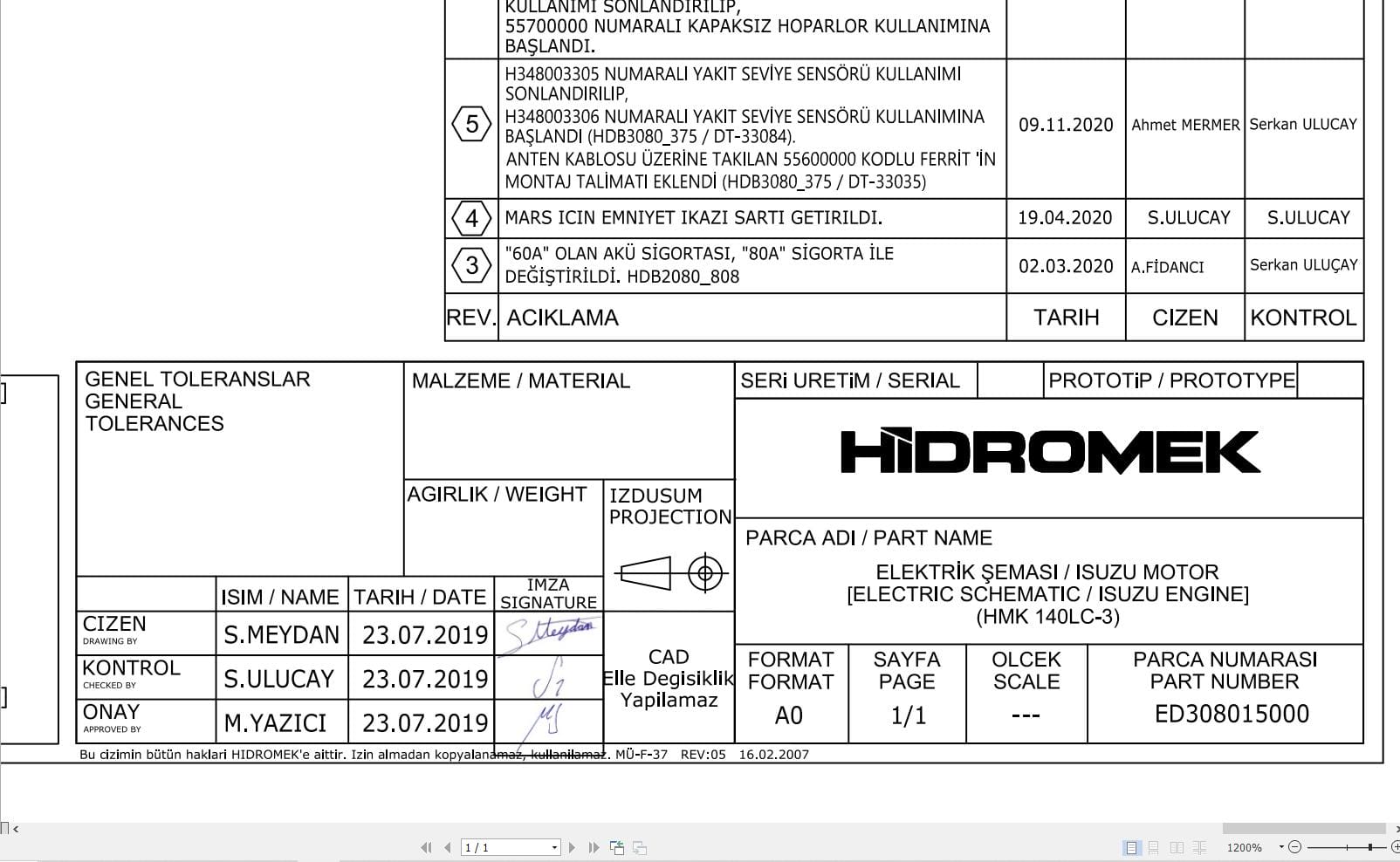 Hidromek Excavator HMK 140LC 3 Electric Diagram ED308015000 (1)