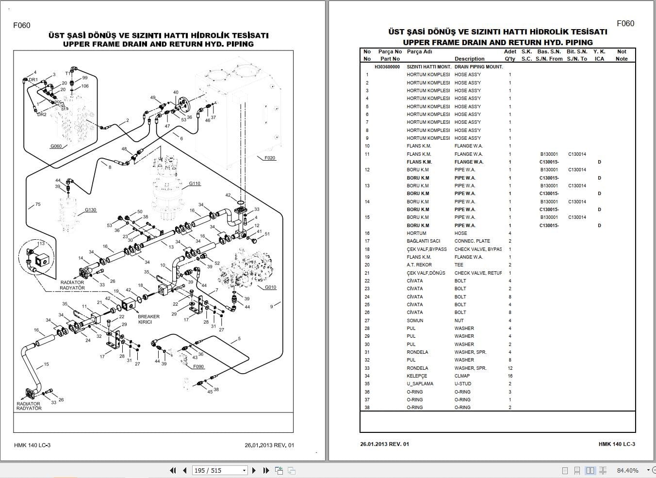 Hidromek Excavator HMK 140LC 3 Parts Catalog H307312300 2013 EN TR (2)