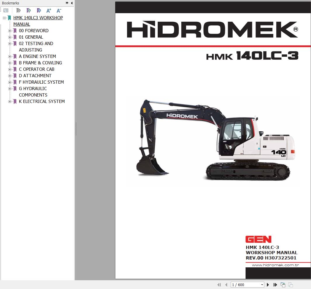 Hidromek Excavator HMK 140LC 3 Workshop Manual H307322501 (1)