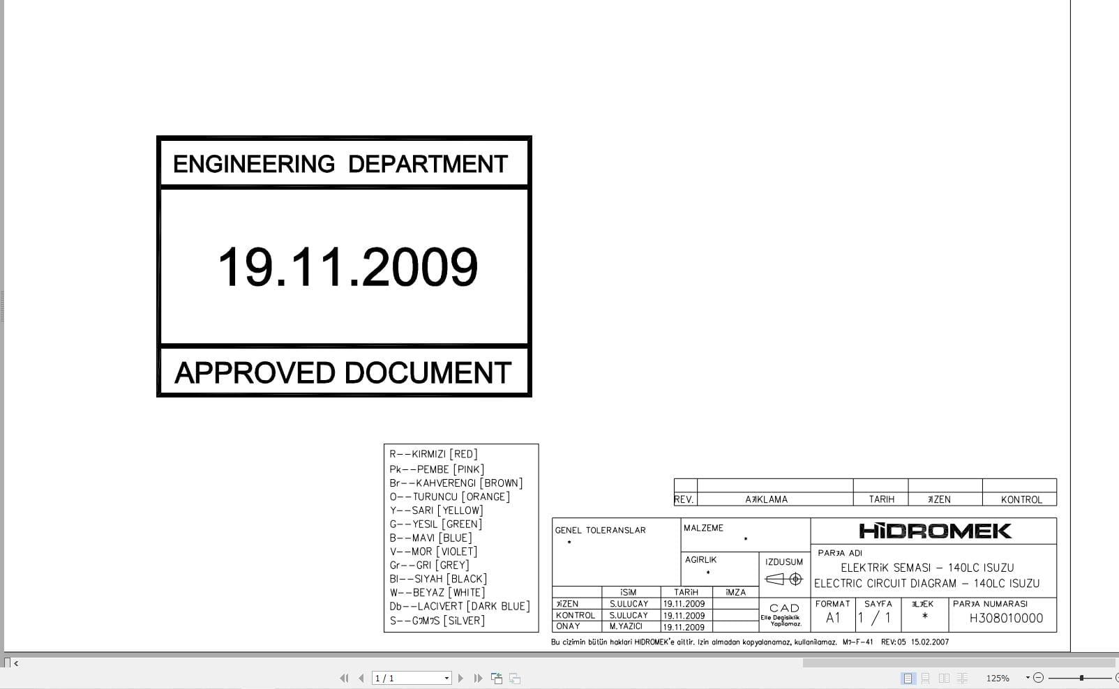 Hidromek Excavator HMK 140LC Electric Diagram H308010000 2009 (1)