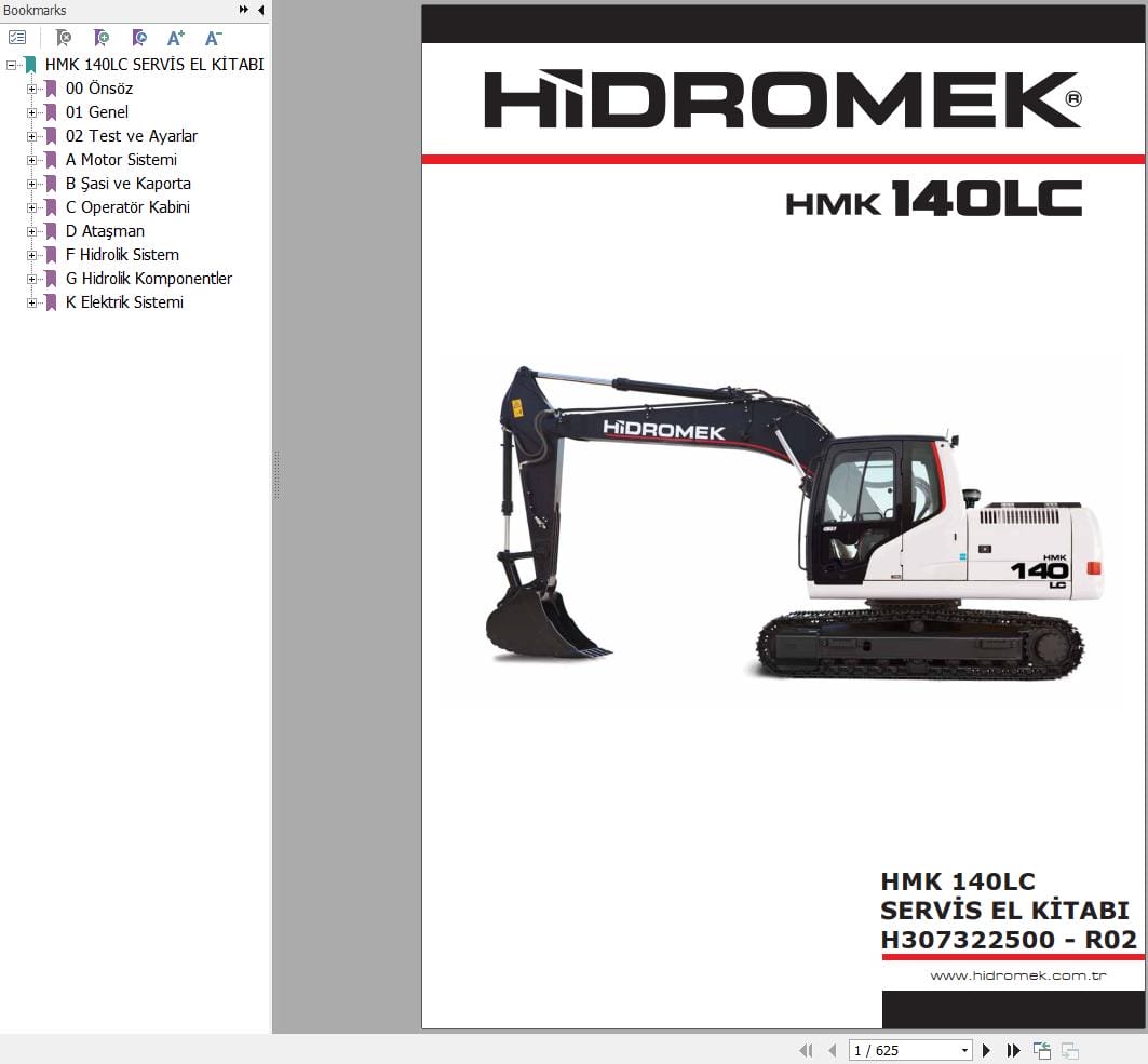 Hidromek Excavator HMK 140LC Workshop Manual H307322500 TR (1)