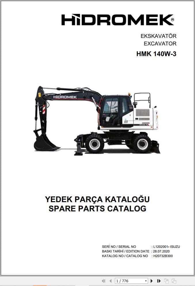 Hidromek Excavator HMK 140W 3 Parts Catalog H20732B300 2020 EN TR (1)