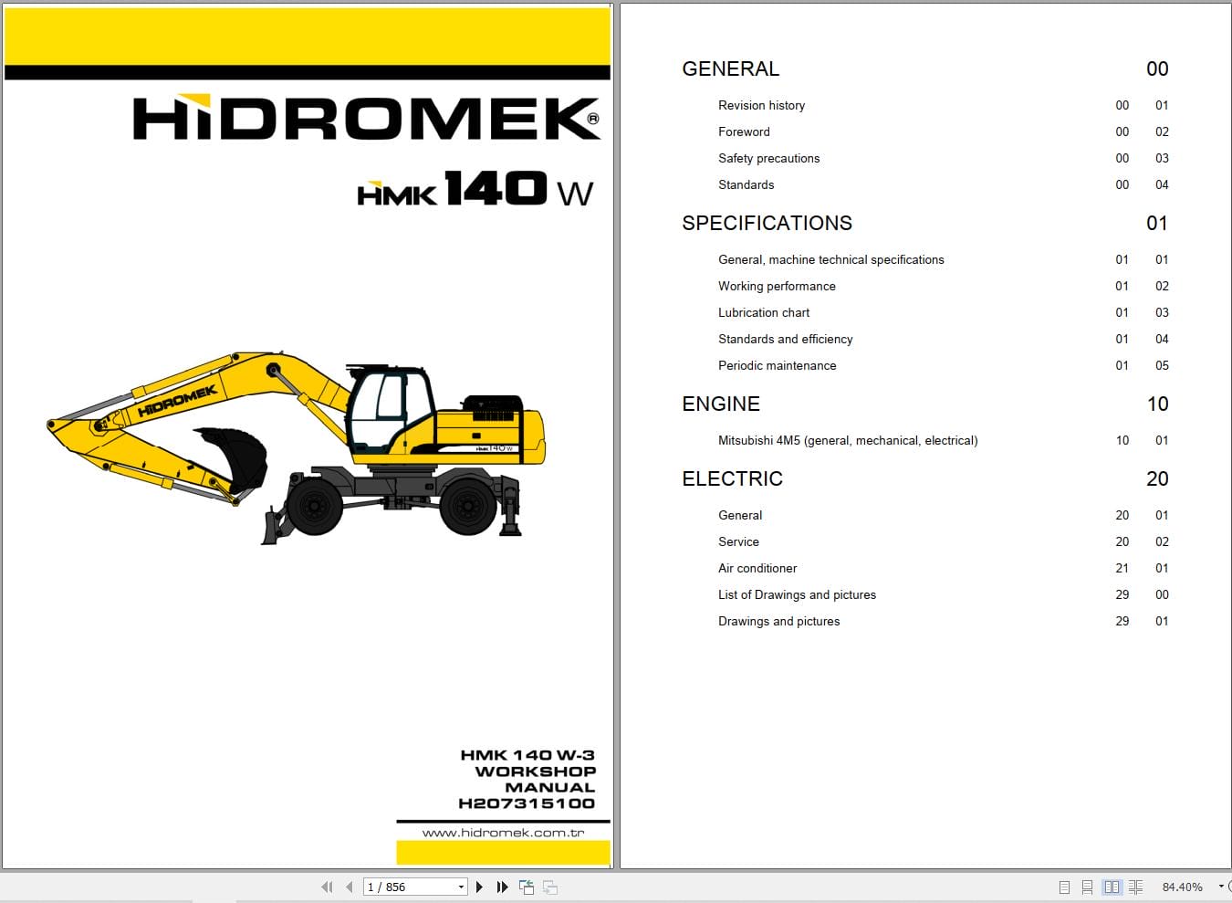 Hidromek Excavator HMK 140W 3 Workshop Manual H207315100 (1)