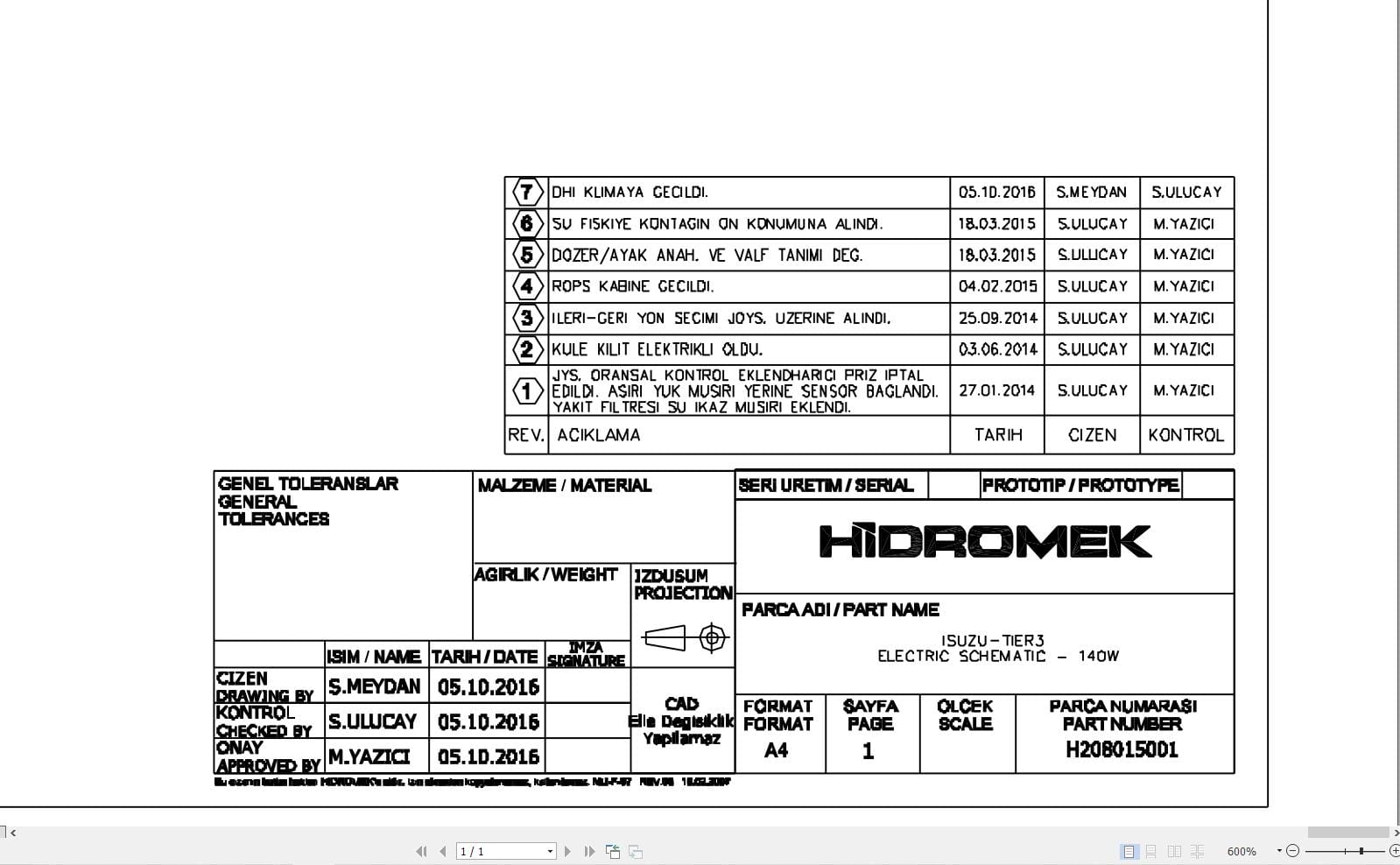 Hidromek Excavator HMK 140W Isuzu Electric Diagram H208015001 2016 (1)