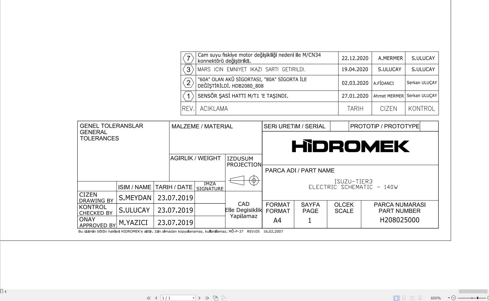 Hidromek Excavator HMK 140W Isuzu Electric Diagram H208025000 2020 (1)