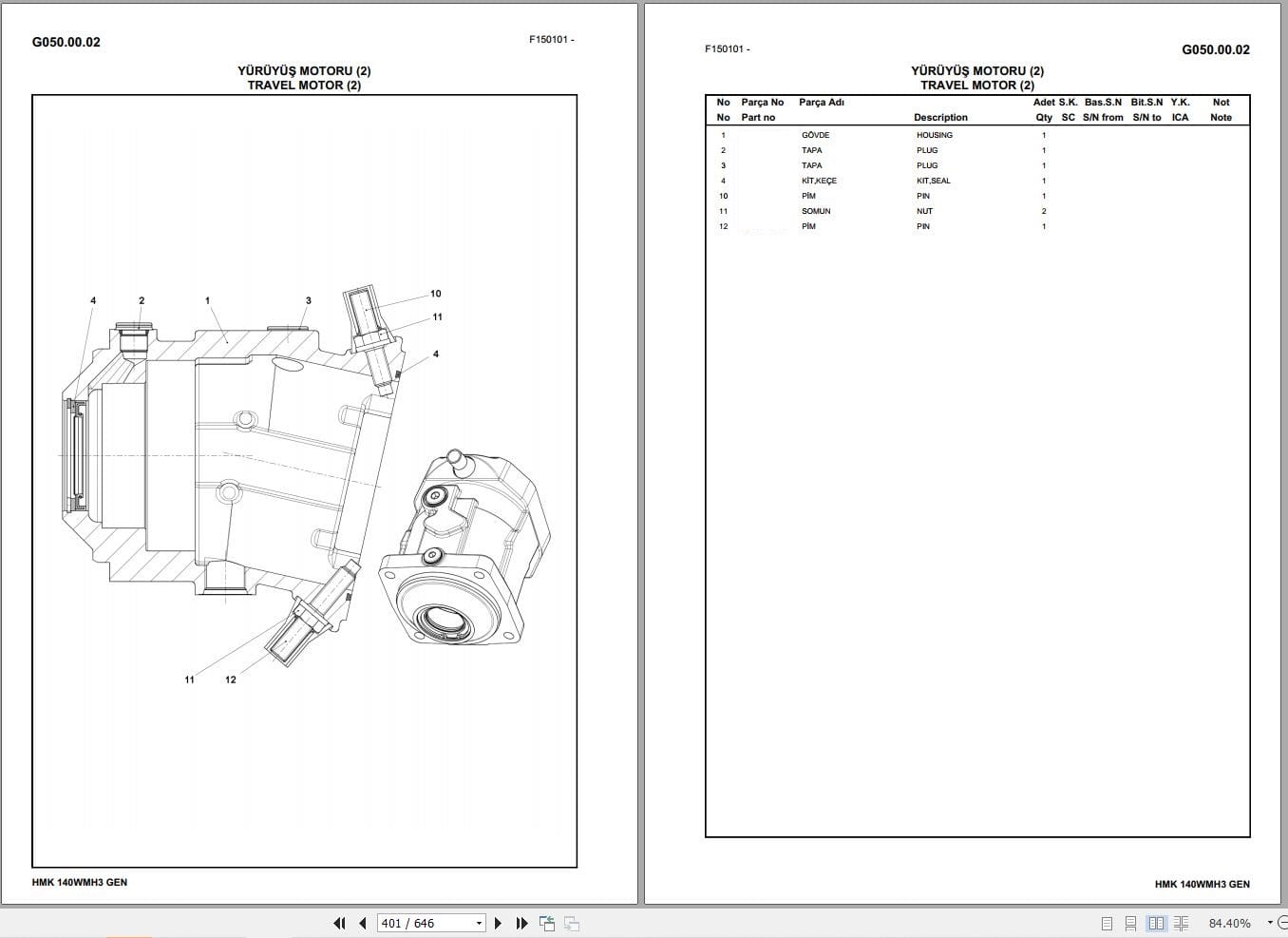 Hidromek Excavator HMK 140W MH 3 GEN Parts Catalog H507322300 2020 EN TR (2)