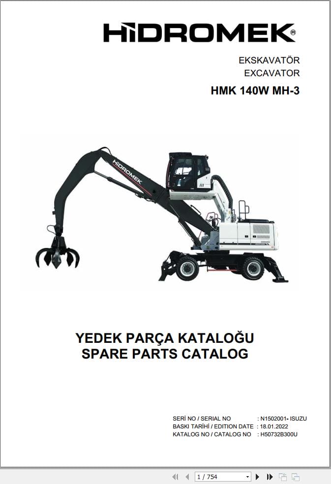 Hidromek Excavator HMK 140W MH 3 Parts Catalog H50732B300U 2022 EN TR (1)
