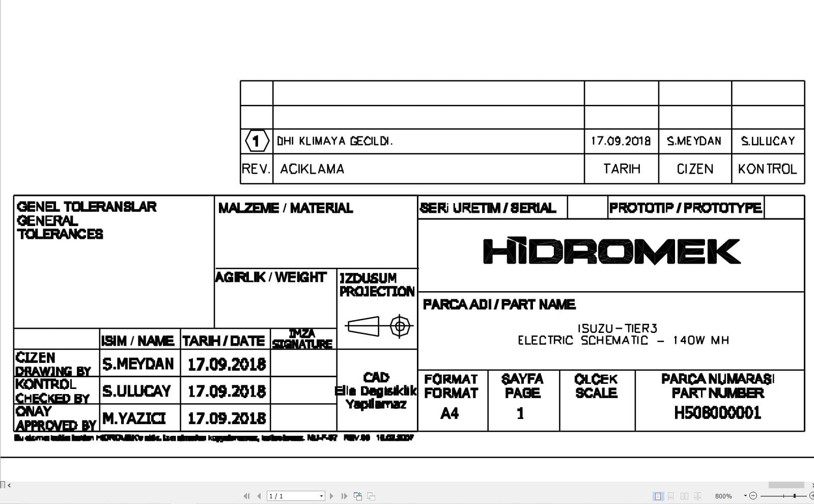 Hidromek Excavator HMK 140W MH Isuzu Electric Diagram H508000001 09.2018 (1)