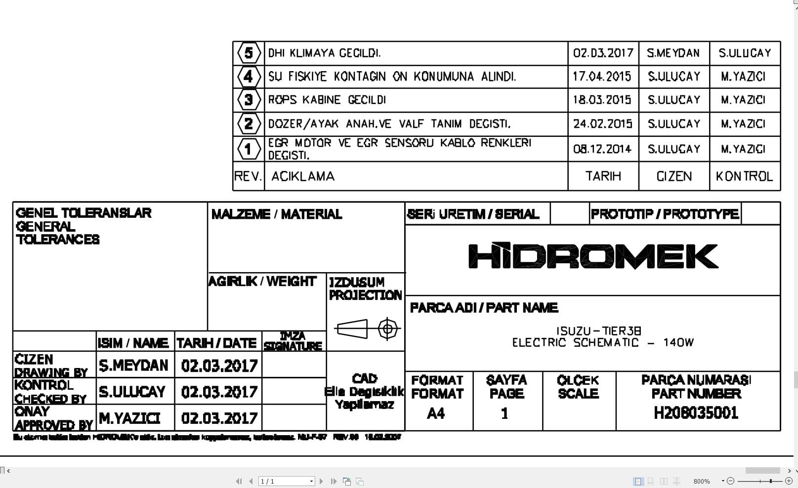 Hidromek Excavator HMK 140W Tier3b Electric Diagram H208035000 03.2017 (1)