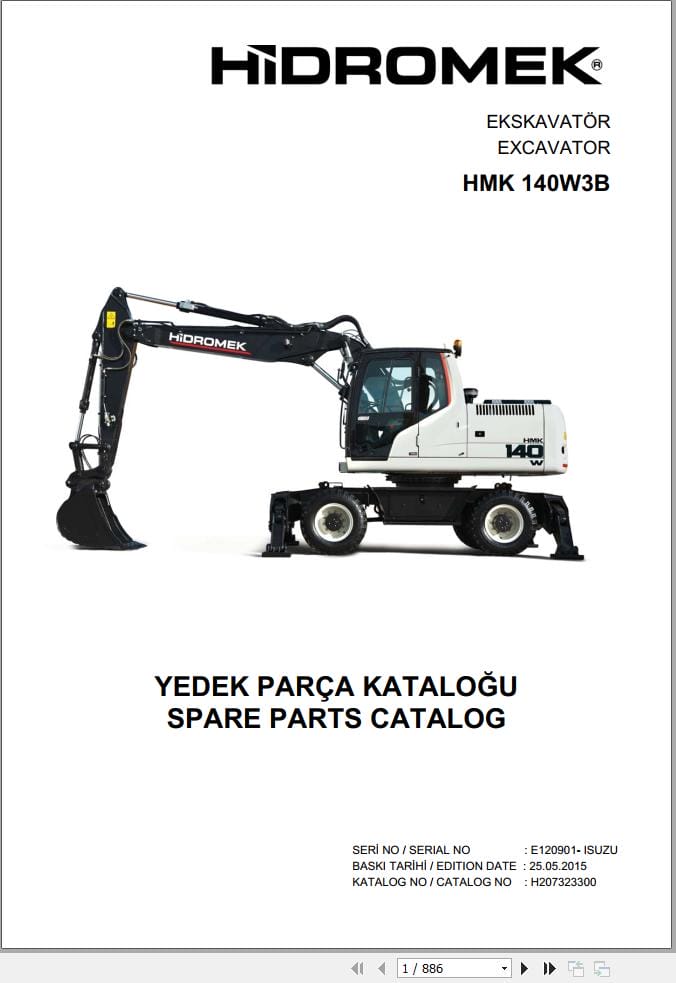 Hidromek Excavator HMK 140W3B Parts Catalog H207323300 2015 EN TR (1)