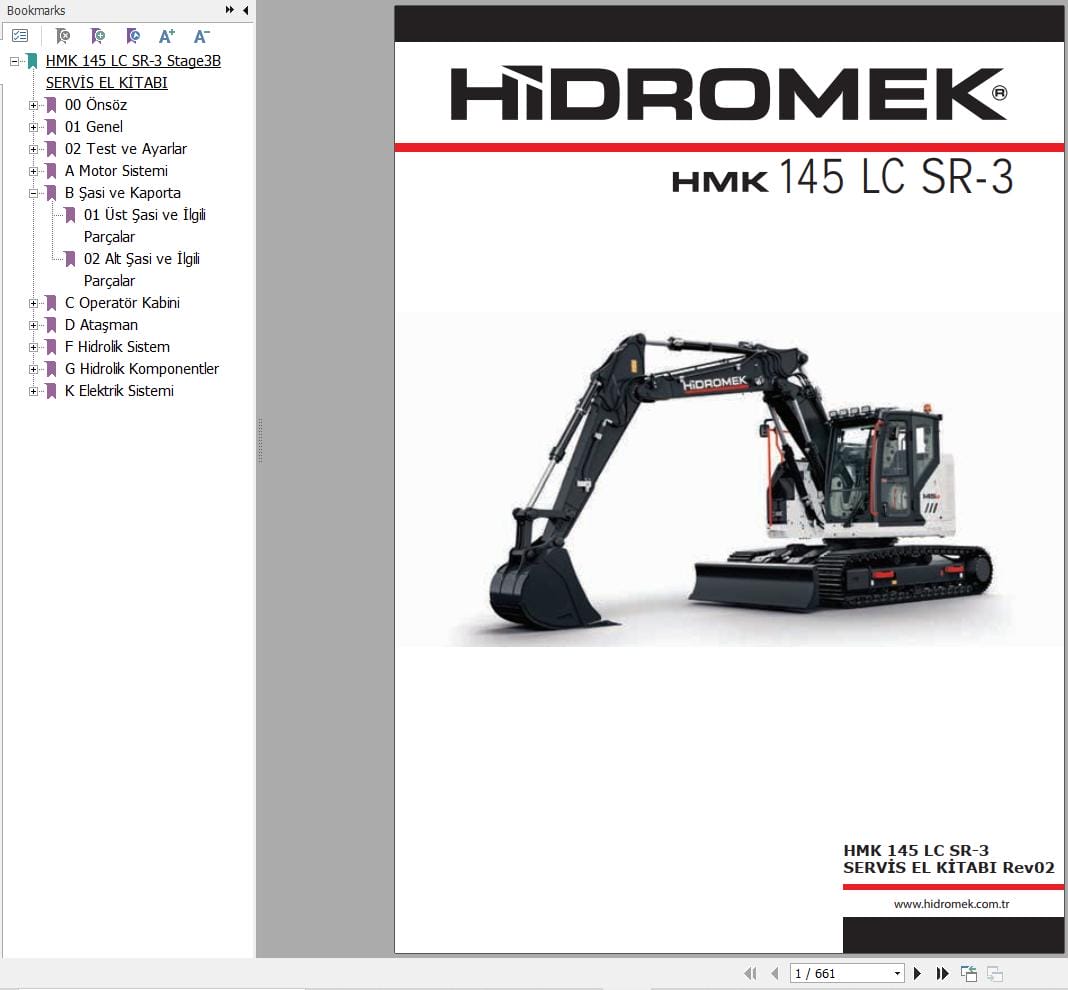 Hidromek Excavator HMK 145 LC SR 3 Workshop Manual TR (1)