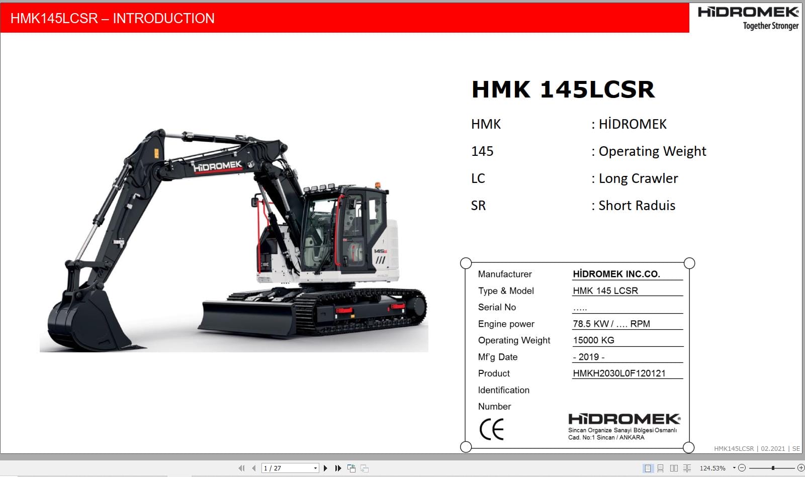Hidromek Excavator HMK 145 LCSR Training Manual (1)