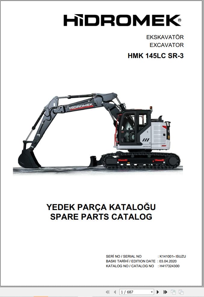 Hidromek Excavator HMK 145LC SR 3 Parts Catalog H417324300 2020 EN TR (1)