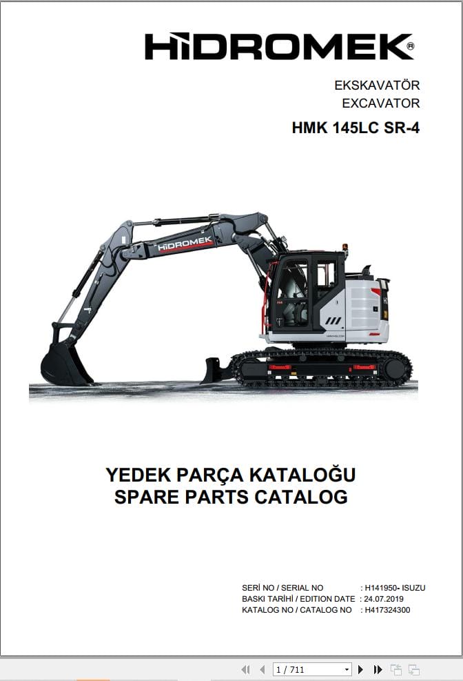 Hidromek Excavator HMK 145LC SR 4 Parts Catalog H417324300 2019 EN TR (1)