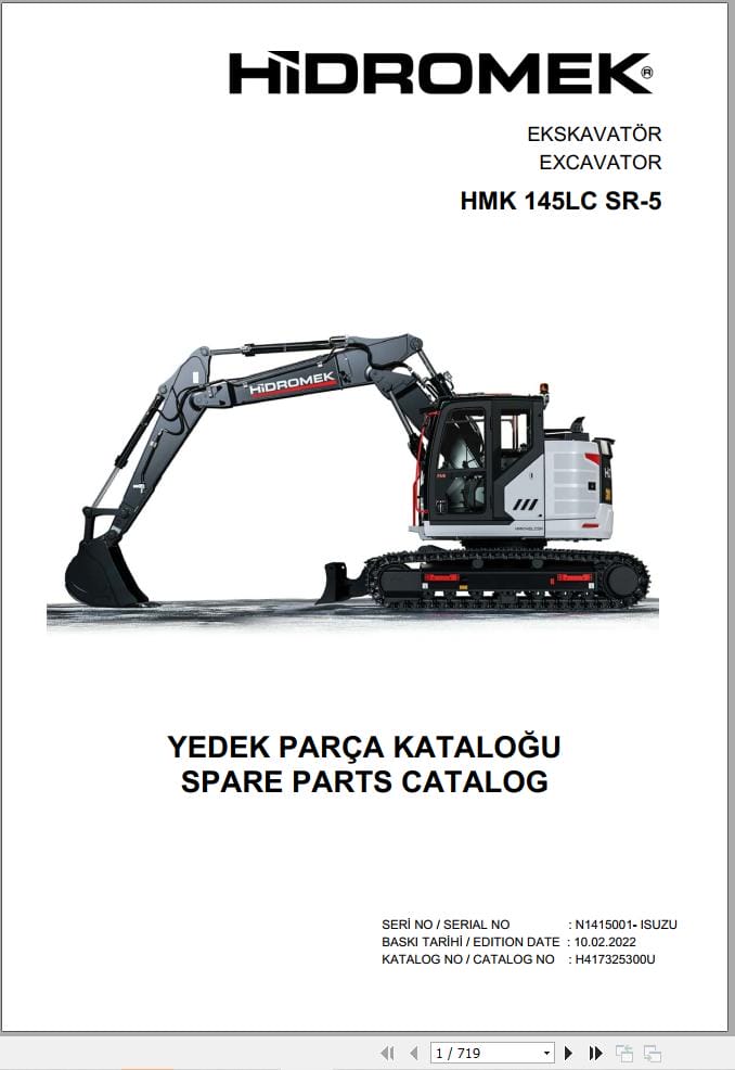 Hidromek Excavator HMK 145LC SR 5 Parts Catalog H417325300U 2022 EN TR (1)